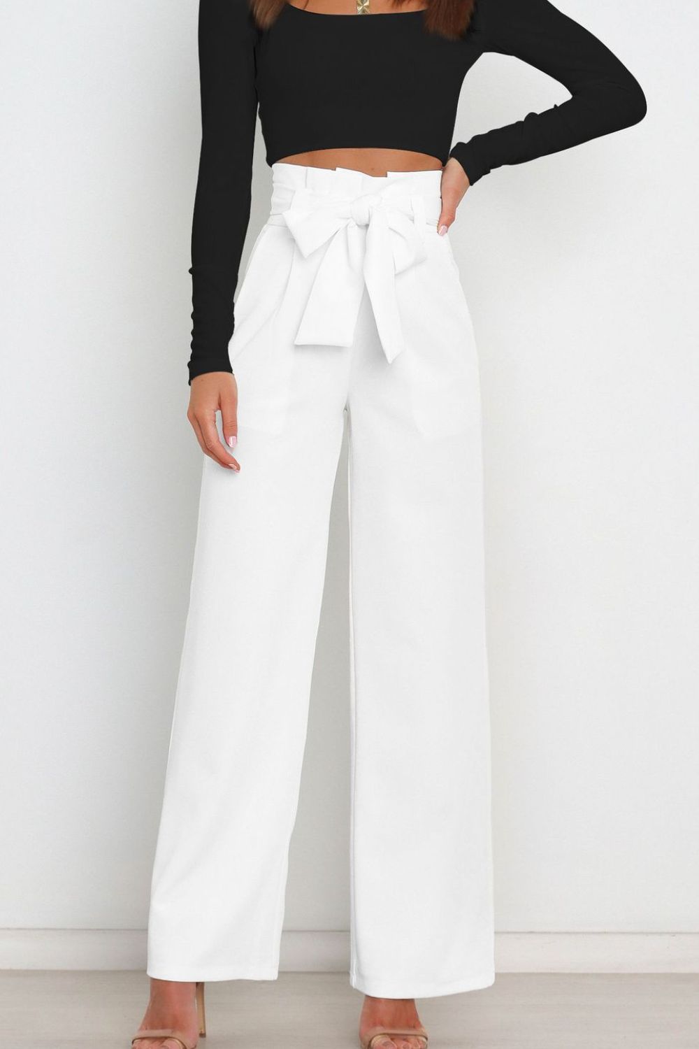 Tie Front Paperbag Wide Leg Pants